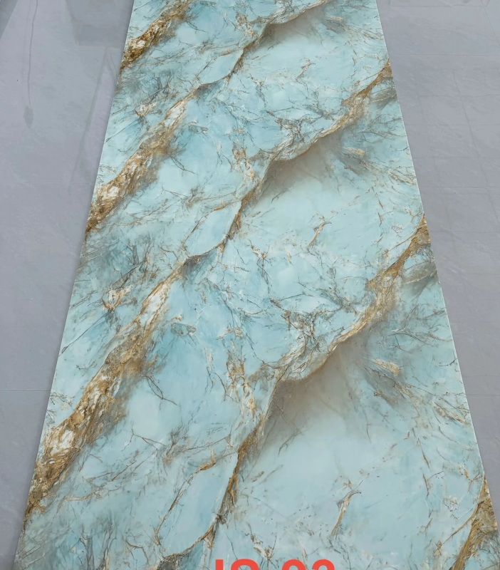 JS-93 Pale Cyan Marble Irregular Rustic Golden & Fine Grey Vein Self-Adhesive Wall Sticker | Shandong Ding'en Wood Products Co.,Ltd, Sizes:30×60/60×60/60×300/120×300cm, Thickness 2.5mm/2.8mm/3mm Customizable