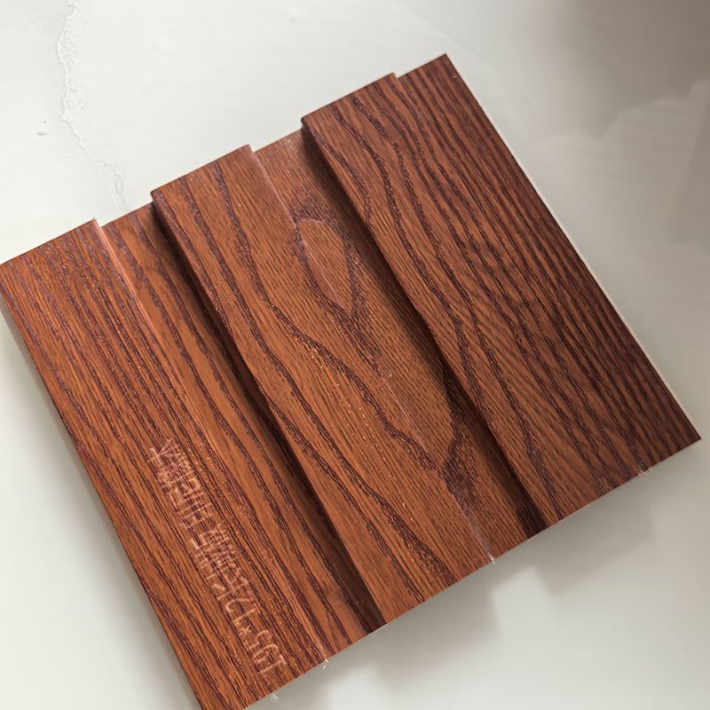 Sapele Wood Grain Indoor WPC Grooved Wall Grille | Shandong Ding'en Wood Products Co.,Ltd, Size:195×12mm, Custom Cut Length:2.44m/2.8m/2.9m Available
