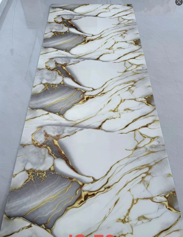 JS-72 White Marble Irregular Grey Cloud Patch & Glossy Golden Wavy Vein Self-Adhesive Wall Sticker | Shandong Ding'en Wood Products Co.,Ltd, Sizes:30×60/60×60/60×300/120×300cm, Thickness 2.5mm/2.8mm/3mm Customizable
