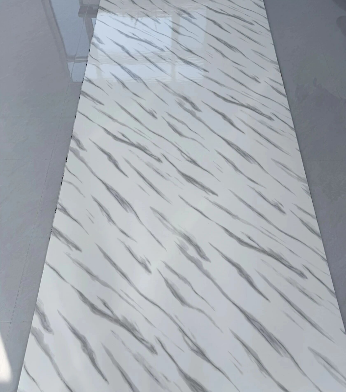 JS-128 Pure White Thin Irregular Diagonal Grey Vein PVC Marble Wall Panel | Shandong Ding'en Wood Products Co.,Ltd, Available 30×60/60×60/60×300/120×300cm