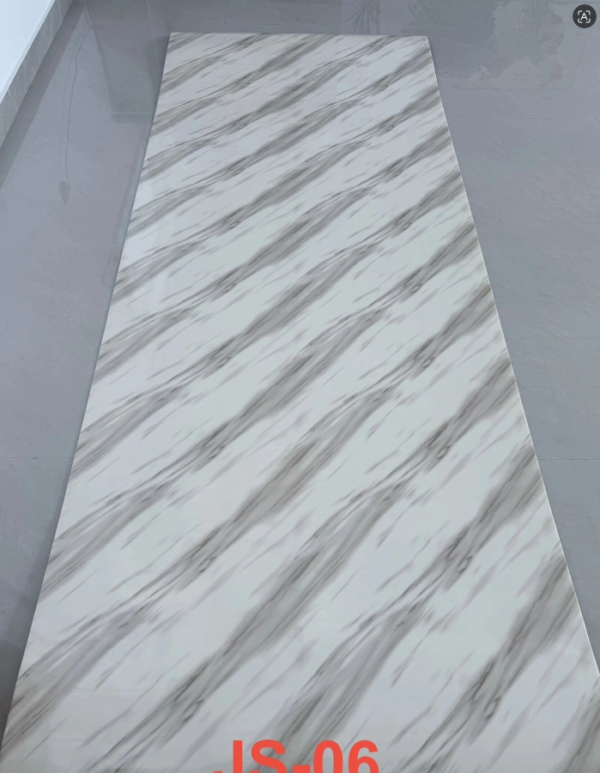 JS-06 Pure White Background Long Strip Diagonal Smoke Grey Slim Natural Vein Self-Adhesive Marble Wall Sticker | Shandong Ding'en Wood Products Co.,Ltd, Sizes:30×60/60×60/60×300/120×300cm, Thickness 2.5mm/2.8mm/3mm Customizable