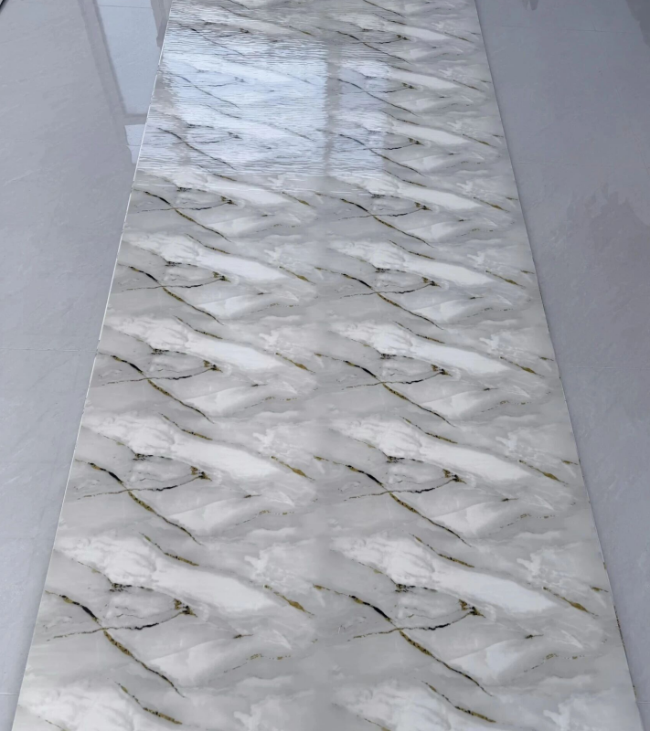 JS-156 Light Grey Regular Rhombus Layer Gold Brown Vein PVC Marble Wall Panel | Shandong Ding'en Wood Products Co.,Ltd, Available 30×60/60×60/60×300/120×300cm