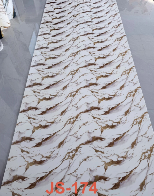 JS-174 White Background Continuous Coffee Gold Wavy Marble Pattern PVC Wall Sticker | Shandong Ding'en Wood Products Co., Ltd., Available Sizes: 30×60/60×60/60×300/120×300 cm