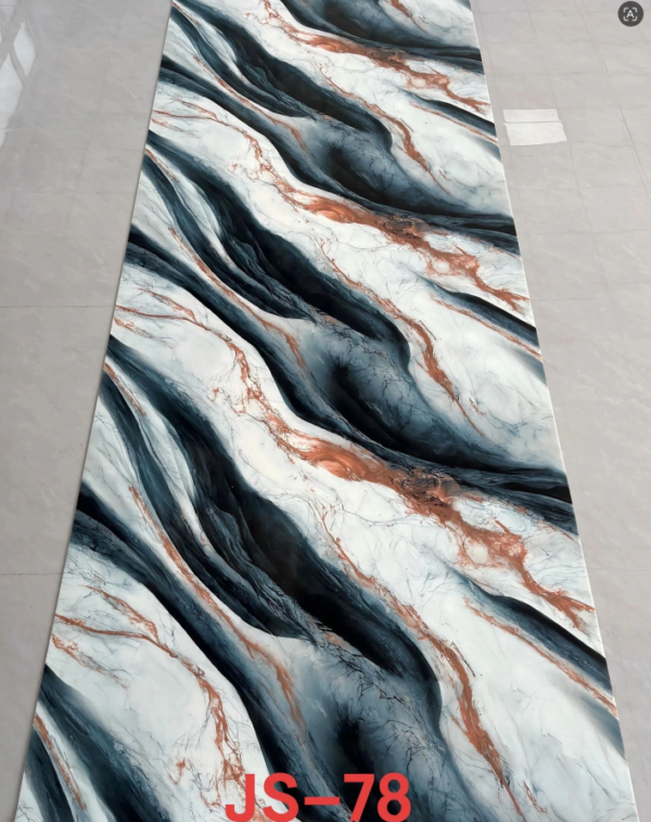 JS-78 White Background Irregular Dark Blue-Black Wavy & Copper Red Vein Self-Adhesive Marble Wall Sticker | Shandong Ding'en Wood Products Co.,Ltd, Sizes:30×60/60×60/60×300/120×300cm, Thickness 2.5mm/2.8mm/3mm Customizable