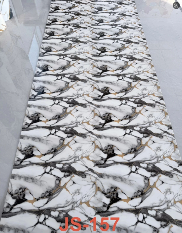 JS-157 White Irregular Wave Black & Gold Interlaced Vein PVC Marble Wall Skicker | Shandong Ding'en Wood Products Co.,Ltd, Available 30×60/60×60/60×300/120×300cm