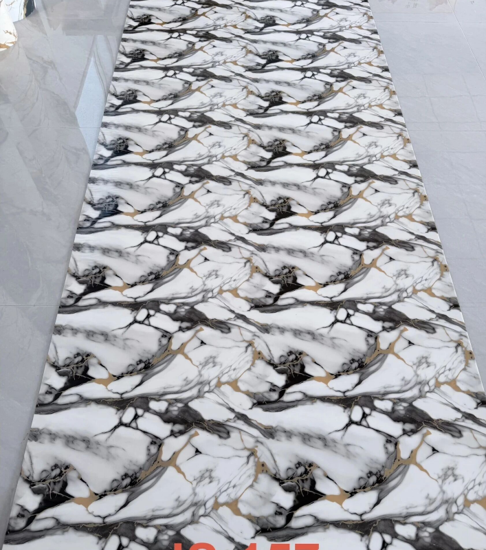 JS-157 White Irregular Wave Black & Gold Interlaced Vein PVC Marble Wall Panel | Shandong Ding'en Wood Products Co.,Ltd, Available 30×60/60×60/60×300/120×300cm