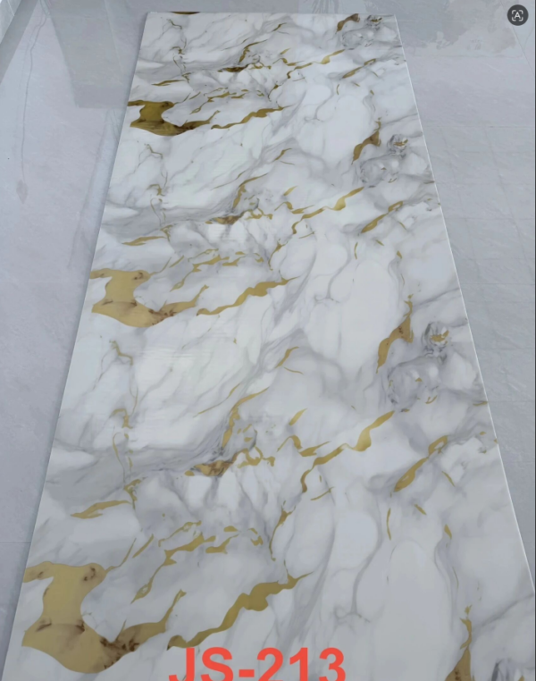 JS-213 White Base Irregular Flowing Golden Vein PVC Marble Wall Panel | Shandong Ding'en Wood Products Co.,Ltd, Available 30×60/60×60/60×300/120×300cm