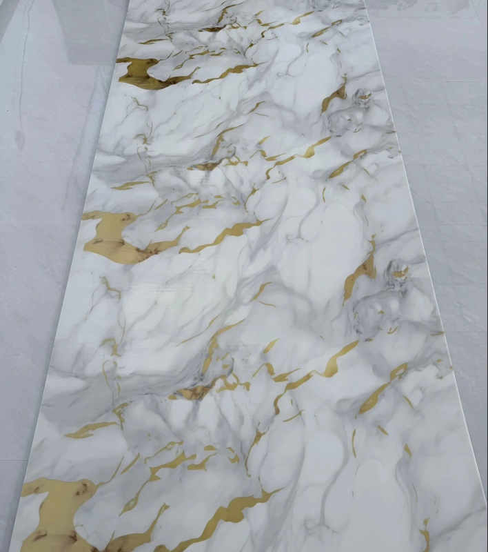 JS-213 White Base Irregular Flowing Golden Vein PVC Marble Wall Panel | Shandong Ding'en Wood Products Co.,Ltd, Available 30×60/60×60/60×300/120×300cm