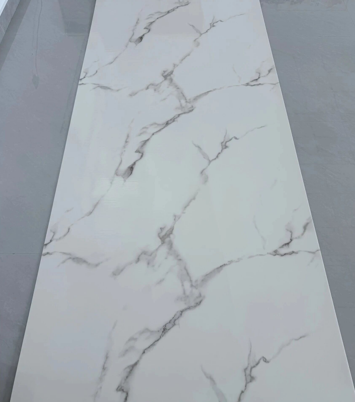JS-200 White Base Natural Grey Crack Vein PVC Marble Wall Panel | Shandong Ding'en Wood Products Co.,Ltd, Available 30×60/60×60/60×300/120×300cm
