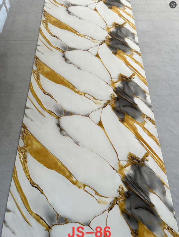 JS-86 White Marble Large Irregular Thick Gold & Smoky Grey Vein Self-Adhesive Wall Sticker | Shandong Ding'en Wood Products Co.,Ltd, Sizes:30×60/60×60/60×300/120×300cm, Thickness 2.5mm/2.8mm/3mm Customizable