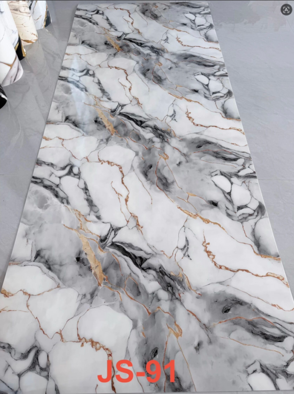 JS-91 White Marble Irregular Smoke Grey Chunk & Golden Vein PVC Self-adhesive Wall Sticker | Shandong Ding'en Wood Products Co.,Ltd, Available 30×60/60×60/60×300/120×300cm, Custom Thickness:2.5mm/2.8mm/3mm