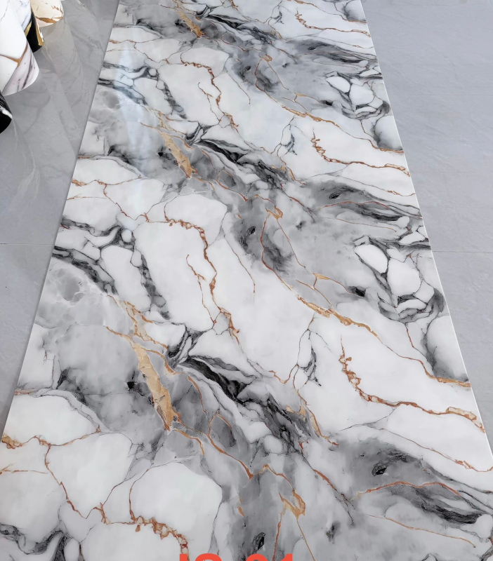 JS-91 White Marble Irregular Smoke Grey Chunk & Golden Vein PVC Self-adhesive Wall Sticker | Shandong Ding'en Wood Products Co.,Ltd, Available 30×60/60×60/60×300/120×300cm, Custom Thickness:2.5mm/2.8mm/3mm