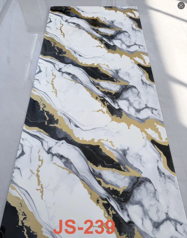 JS-239 Black, White and Gold Pattern UV Marble Pattern PVC Wall Sticker, Waterproof Marble Wall Decorative Tile, Sizes: 30×60/60×60/60×300/120×300cm