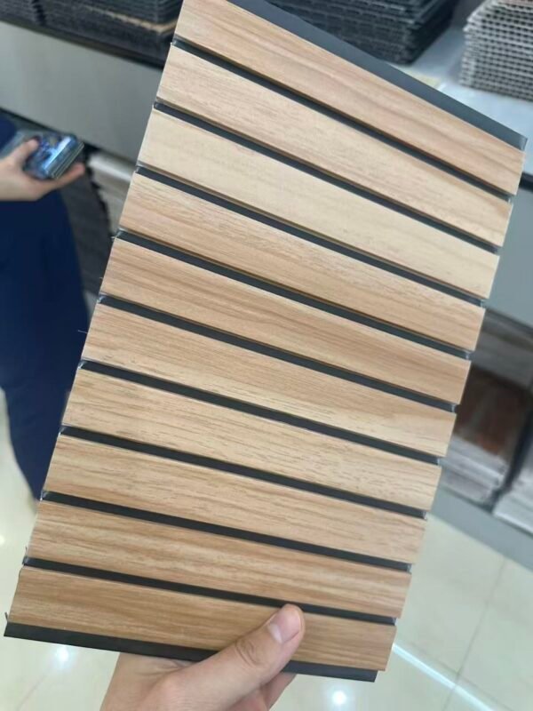 Multi Narrow Vertical Groove Black Strip Light Wood Grain Dual-Purpose PVC Panel (Wall & Ceiling)