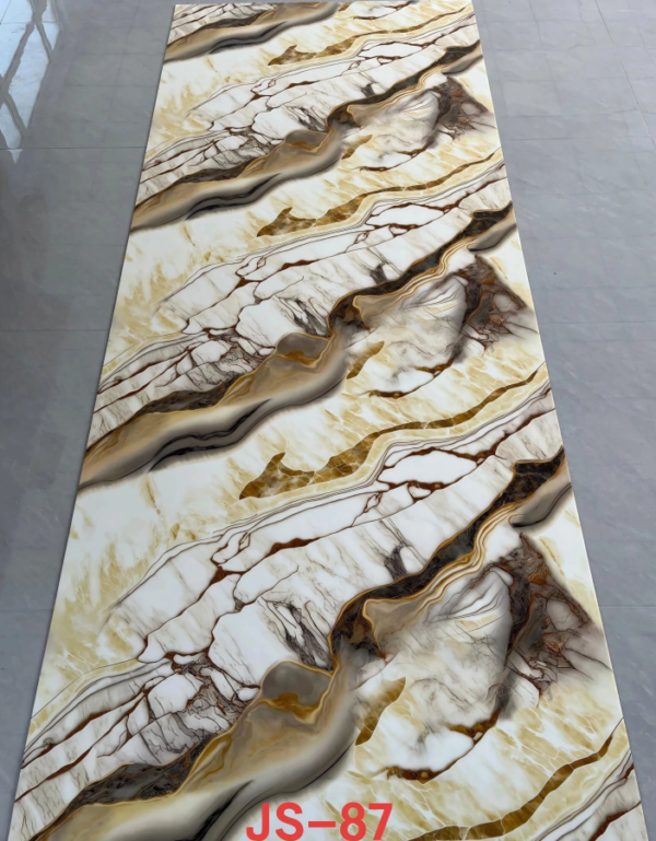 JS-87 White Background Irregular Amber Coffee Wavy Vein Self-Adhesive Marble Wall Sticker | Shandong Ding'en Wood Products Co.,Ltd, Sizes:30×60/60×60/60×300/120×300cm, Thickness 2.5mm/2.8mm/3mm Customizable