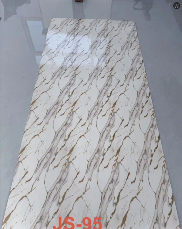 JS-95 White PVC Marble Wall Sticker with Twill and Fine Gold-Gray Texture | Shandong Ding'en Wood Products Co., Ltd. Available sizes: 30×60/60×60/60×300/120×300cm