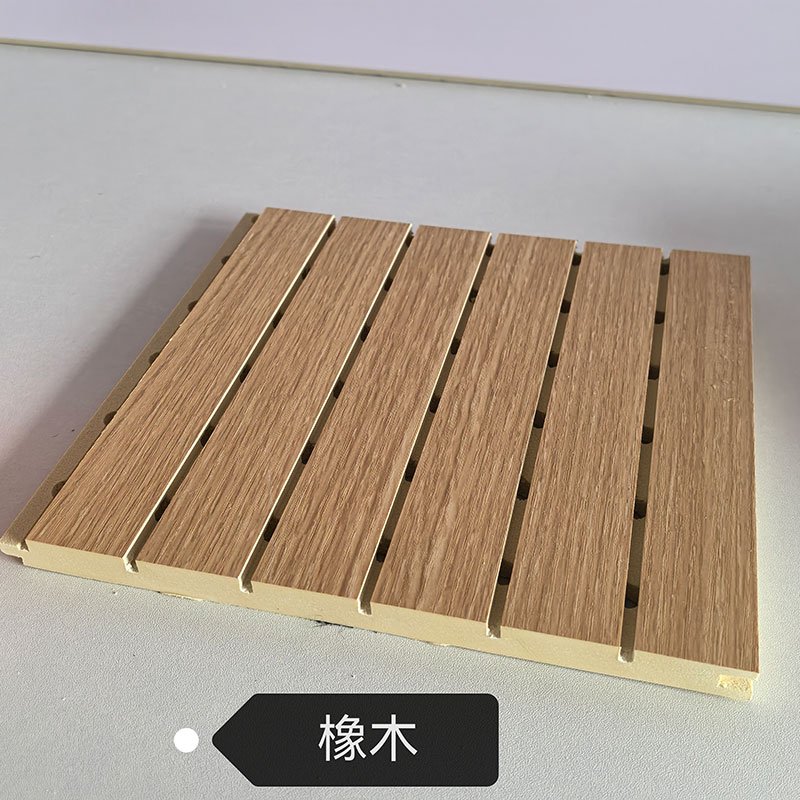 Solid Dense Base Warm Natural Oak Grain Perforated WPC Acoustic Sound Absorption Panel 210mm×12mm | Shandong Ding'en Wood Products Co.,Ltd, Custom Cut Length:2.44/2.8/2.9m Available