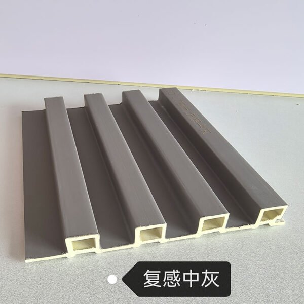 150×17mm Medium Grey Solid Color WPC Fluted Wall Grille, Matte Grooved Slat Panel for Modern Commercial & Residential Interior Decoration