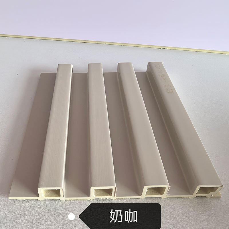 150×17mm Milk Coffee Beige Matte WPC Fluted Wall Grille, Neutral Grooved Slat Panel for Nordic Home & Cafe Interior Decoration