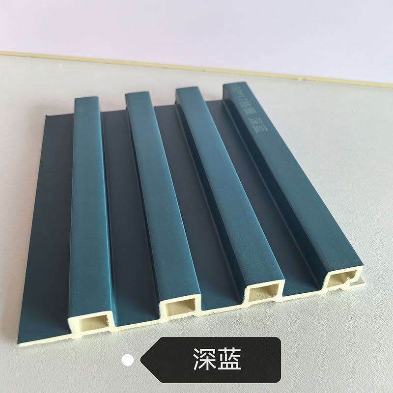 150×17mm Classic Dark Navy Matte WPC Fluted Wall Grille, Solid Grooved Slat Panel for Modern Office & High-End Commercial Interior Decoration