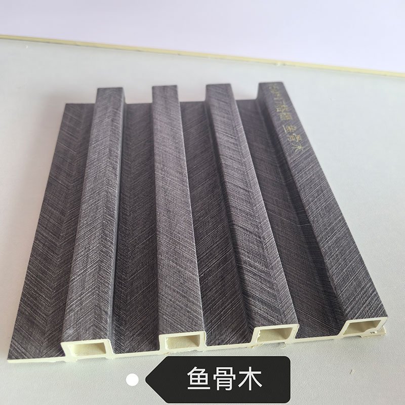 150×17mm Dark Grey Herringbone Wood Grain WPC Fluted Wall Grille, Grooved Decorative Slat Panel for Industrial & Modern Interior Decoration