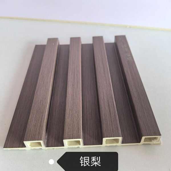 150×17mm Silver Pear Dark Wood Grain WPC Fluted Wall Grille, Matte Grooved Slat Panel for Modern & Light Luxury Home Interior Decoration