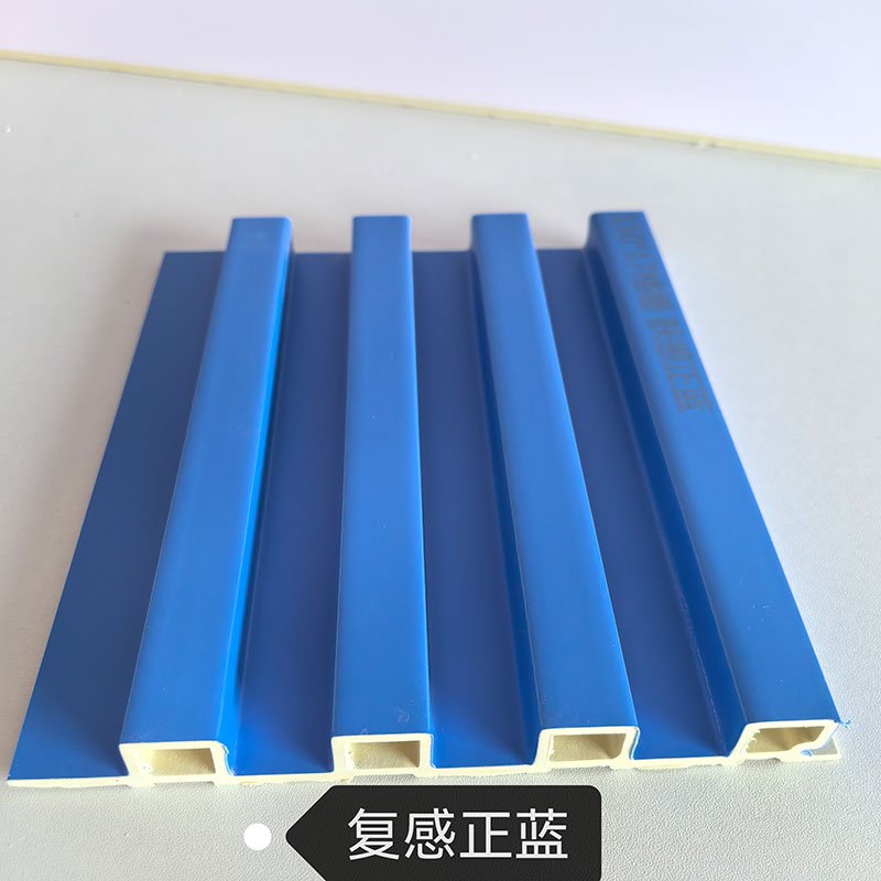 150×17mm Medium Royal Blue Solid Color WPC Fluted Wall Grille, Matte Grooved Slat Panel for Sport Shop & Commercial Interior Decoration