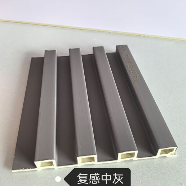 150×17mm Skin-Feel Medium Grey Matte WPC Fluted Wall Grille, Solid Grooved Slat Panel for Light Luxury & Modern Minimalist Interior Decoration