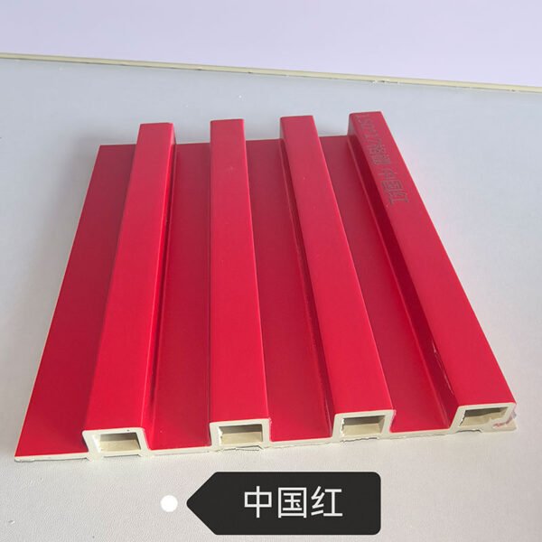150×17mm Classic China Red Solid Color WPC Fluted Wall Grille, Matte Grooved Slat Panel for Restaurant, Retail & Festive Interior Decoration