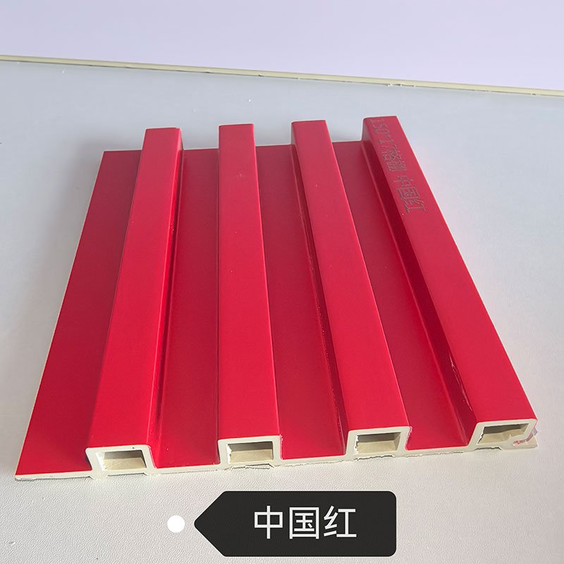 150×17mm Classic China Red Solid Color WPC Fluted Wall Grille, Matte Grooved Slat Panel for Restaurant, Retail & Festive Interior Decoration