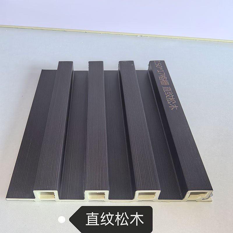 150×17mm Dark Straight Pine Wood Grain WPC Fluted Wall Grille, Matte Grooved Slat Panel for Industrial & Retro American Interior Decoration