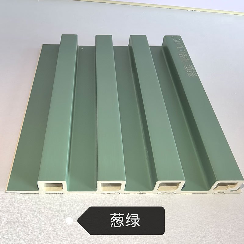 150×17mm Soft Scallion Green Matte WPC Fluted Wall Grille, Solid Grooved Slat Panel for Fresh Style Interior & Commercial Decoration
