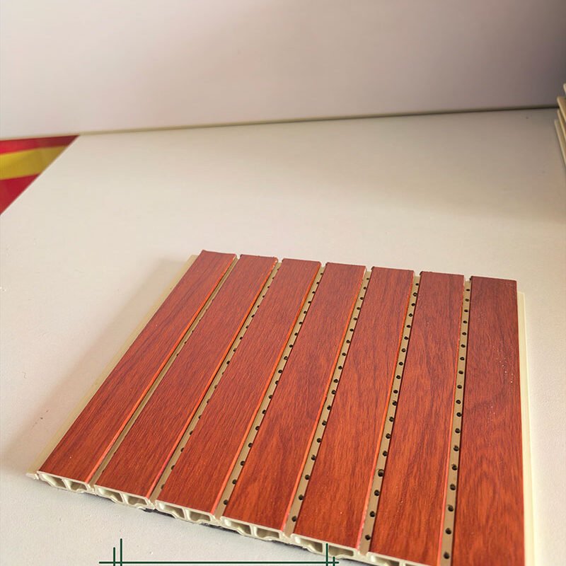 Brazilian Sandalwood Grain Perforated WPC Sound Absorption Panel 210mm×12mm | Shandong Ding'en Wood Products Co.,Ltd, Custom Cut Length:2.44/2.8/2.9m Available