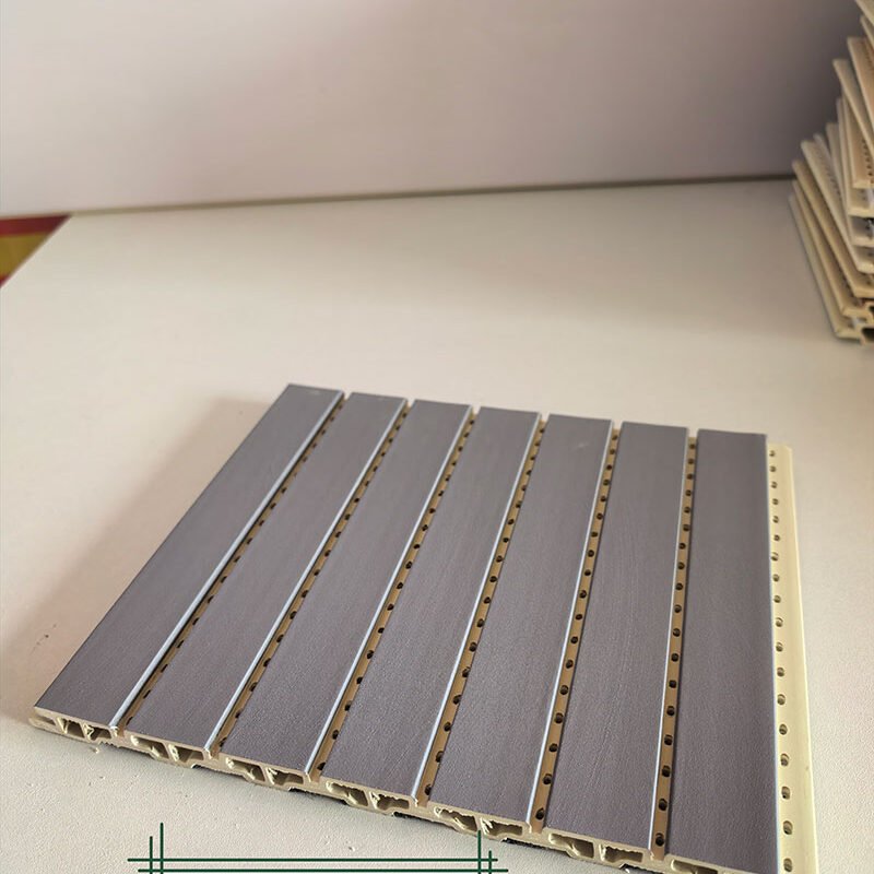 Matte Solid Grey Perforated WPC Acoustic Sound Absorption Panel 210mm×12mm | Shandong Ding'en Wood Products Co.,Ltd, Custom Cut Length:2.44/2.8/2.9m Available