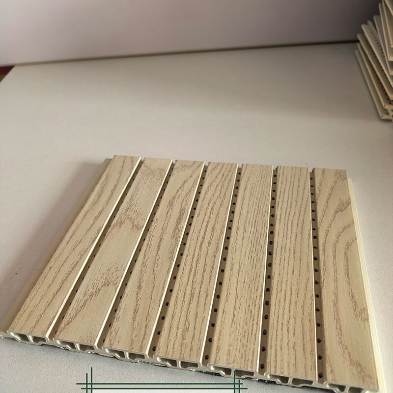 Natural White Maple Wood Grain Perforated WPC Acoustic Sound Absorption Panel 210mm×12mm | Shandong Ding'en Wood Products Co.,Ltd, Custom Cut Length:2.44/2.8/2.9m Available