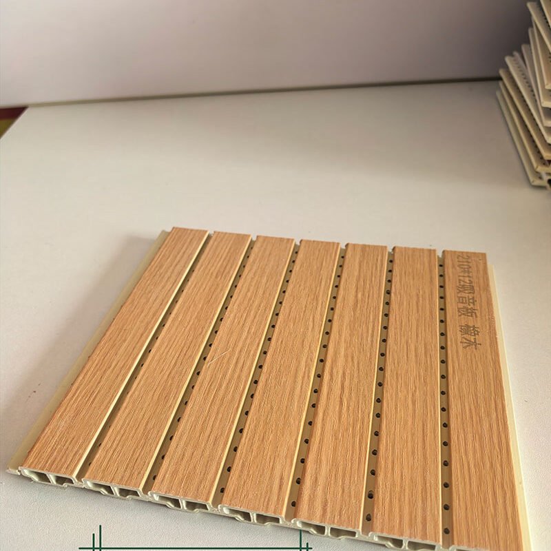 Warm Natural Oak Grain Perforated WPC Acoustic Sound Absorption Panel 210mm×12mm | Shandong Ding'en Wood Products Co.,Ltd, Custom Cut Length:2.44/2.8/2.9m Available