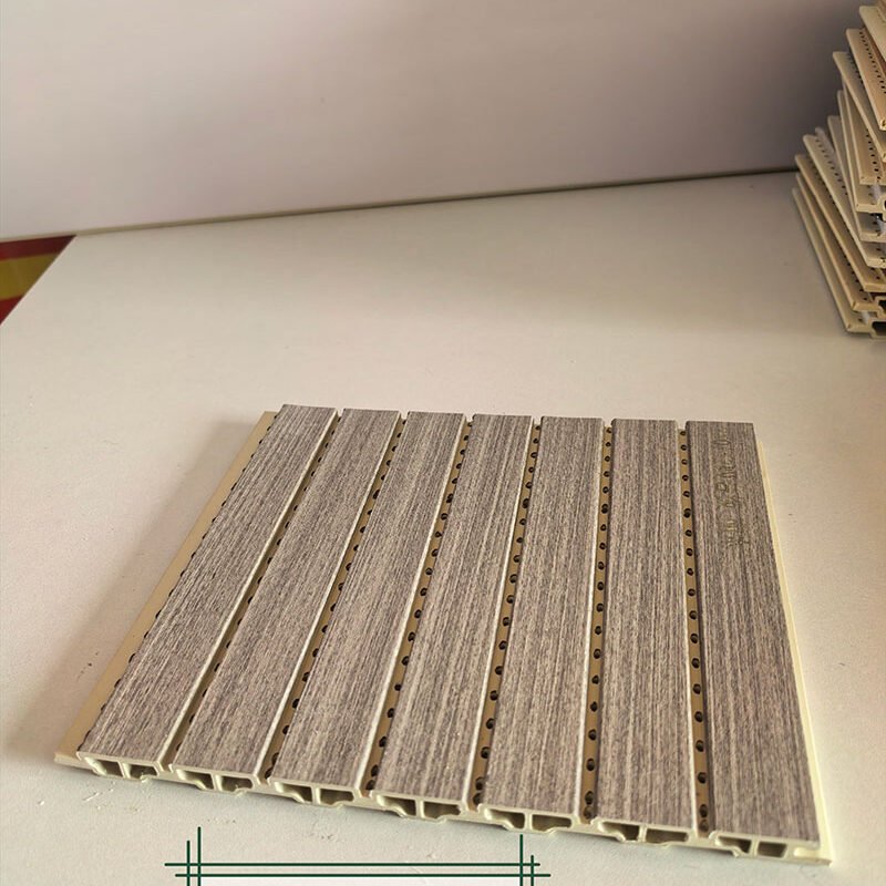 Limu Grey Vintage Wood Grain Perforated WPC Acoustic Sound Absorption Panel 210mm×12mm | Shandong Ding'en Wood Products Co.,Ltd, Custom Cut Length:2.44/2.8/2.9m Available