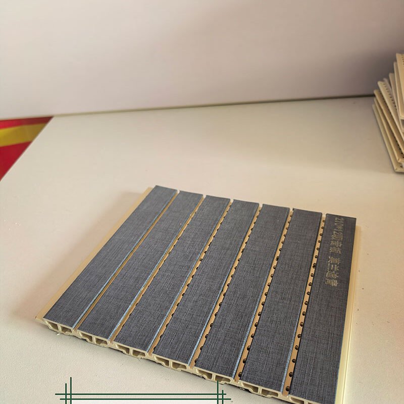 Morandi Cyan Linen Texture Solid Color Perforated WPC Acoustic Sound Absorption Panel 210mm×12mm | Shandong Ding'en Wood Products Co.,Ltd, Custom Cut Length:2.44/2.8/2.9m Available