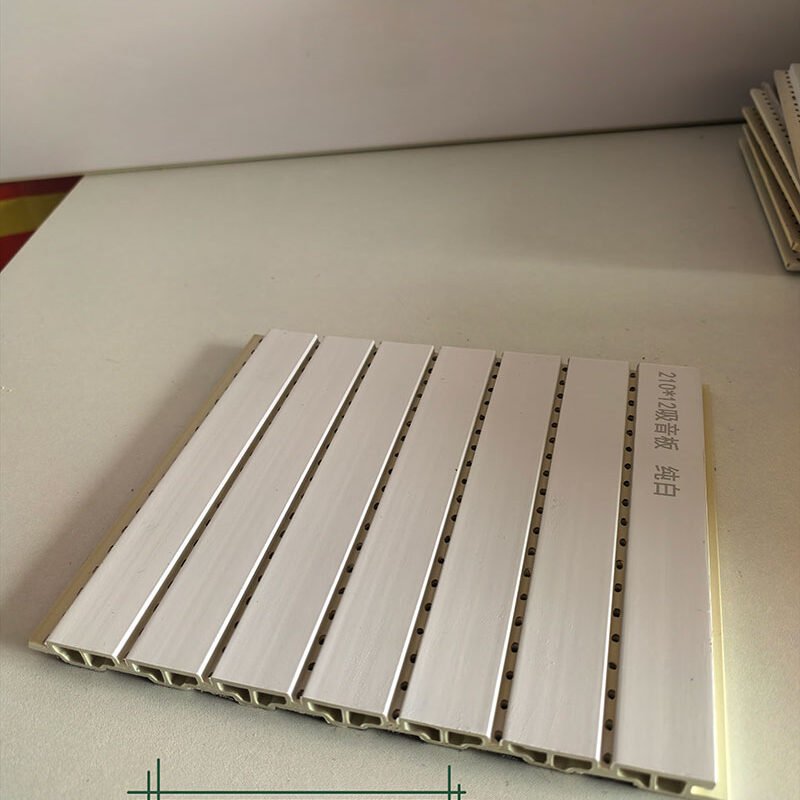 Pure Bright White Solid Color Perforated WPC Acoustic Sound Absorption Panel 210mm×12mm | Shandong Ding'en Wood Products Co.,Ltd, Custom Cut Length:2.44/2.8/2.9m Available