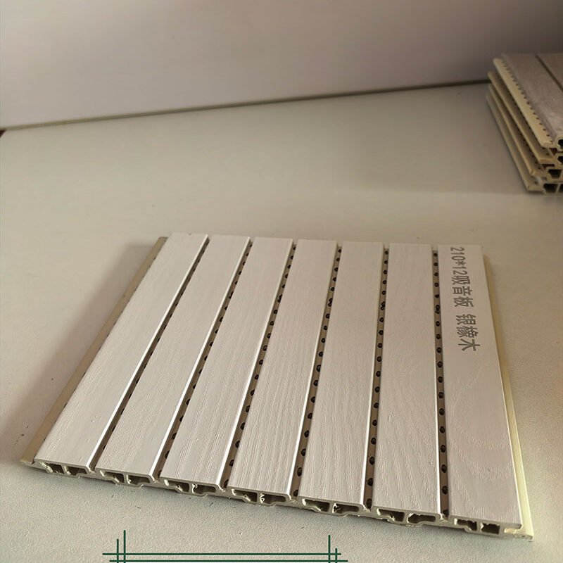 Silver Light Oak Wood Grain Perforated WPC Acoustic Sound Absorption Panel 210mm×12mm | Shandong Ding'en Wood Products Co.,Ltd, Custom Cut Length:2.44/2.8/2.9m Available