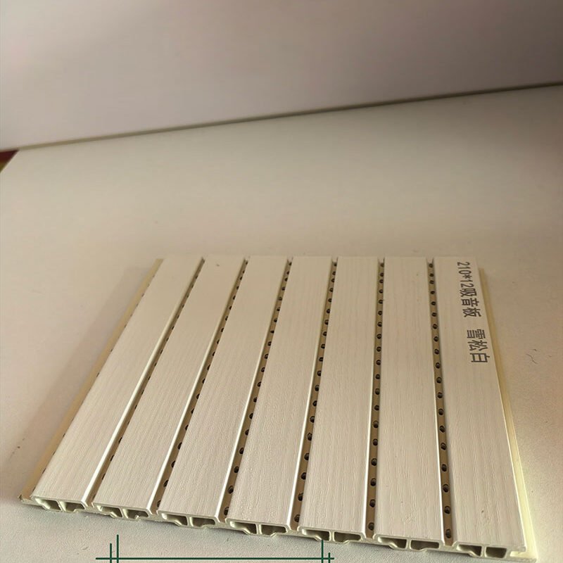 Fresh Cedar White Fine Wood Grain Perforated WPC Acoustic Sound Absorption Panel 210mm×12mm | Shandong Ding'en Wood Products Co.,Ltd, Custom Cut Length:2.44/2.8/2.9m Available