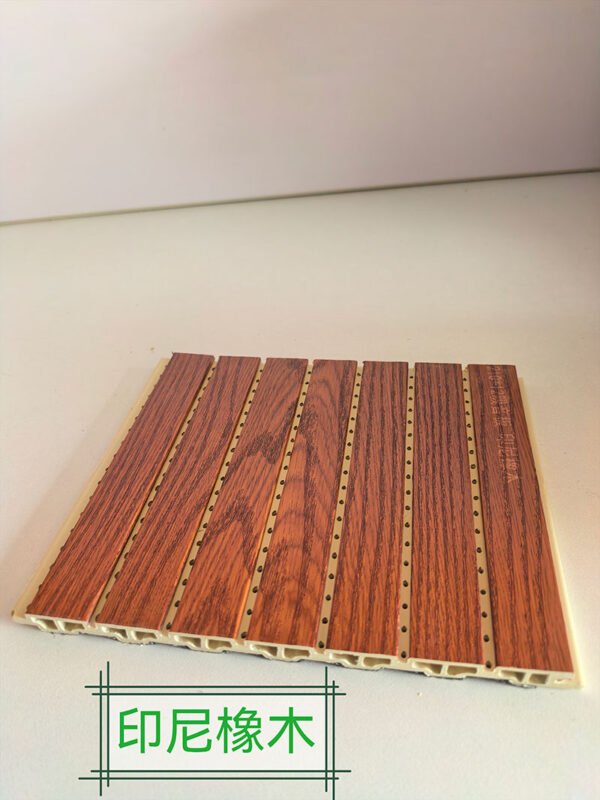Rich Reddish Indonesia Natural Oak Wood Grain Perforated WPC Acoustic Sound Absorption Panel 210mm×12mm | Shandong Ding'en Wood Products Co.,Ltd, Custom Cut Length:2.44/2.8/2.9m Available
