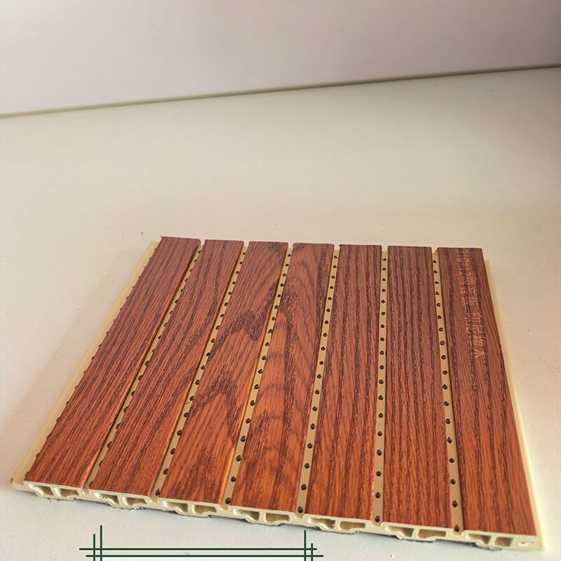 Rich Reddish Indonesia Natural Oak Wood Grain Perforated WPC Acoustic Sound Absorption Panel 210mm×12mm | Shandong Ding'en Wood Products Co.,Ltd, Custom Cut Length:2.44/2.8/2.9m Available