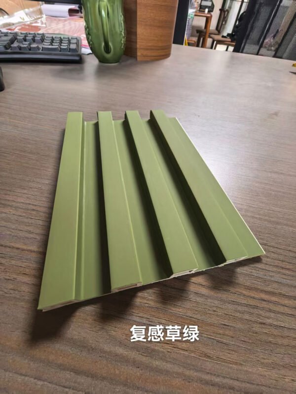 150×17mm Soft Skin Feel Grass Green Matte WPC Fluted Wall Grille, Solid Grooved Slat Panel for Fresh Natural Style Interior & Commercial Decoration